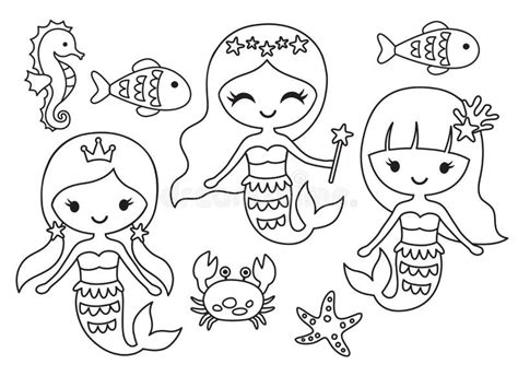 Simple Mermaid Outline Drawing Sketch Coloring Page