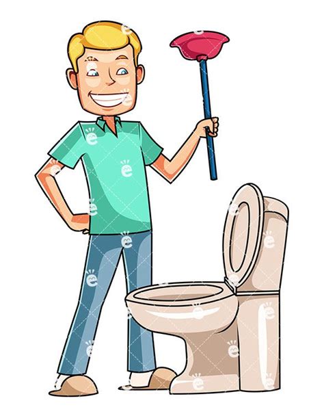 Man Holding Plunger Near Toilet Cartoon Vector Clipart - FriendlyStock ...