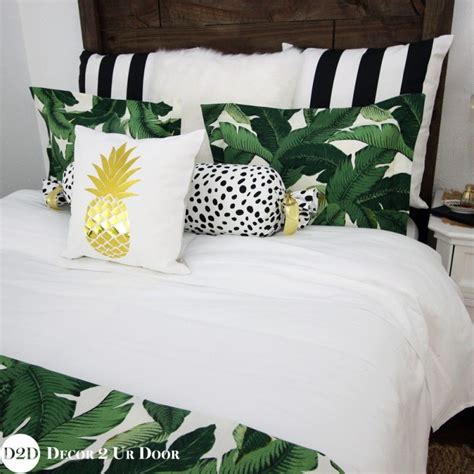 Palm Leaf Black And White Stripe Custom Designer Bedding Collection