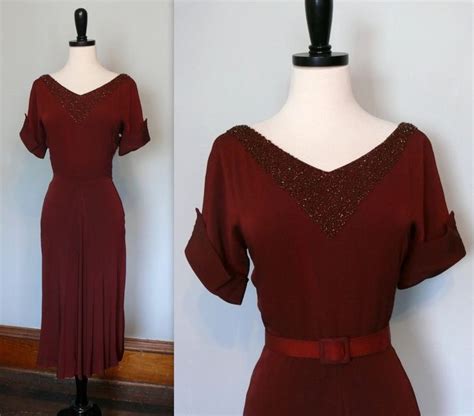 1940s Vintage Rembrandt Dress Beaded Rust Rayon Etsy