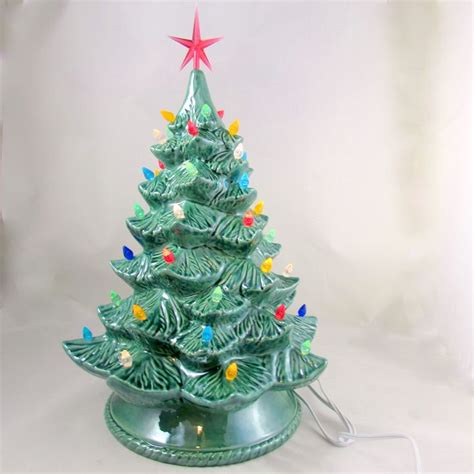 Handmade Glazed Ceramic Christmas Tree With Lights