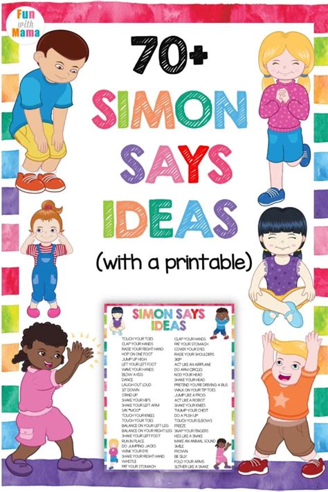 70+ Simon Says Ideas For Kids + Printable + Printable - Fun with Mama