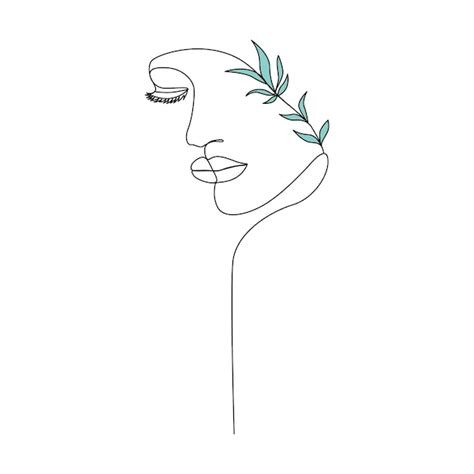 Visage De Femme Minimal Avec Feuille Continue D Une Ligne D Art De