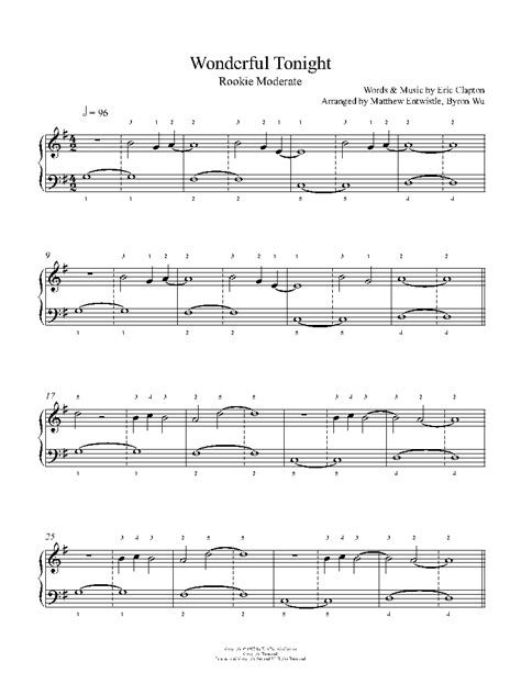 Wonderful Tonight By Eric Clapton Sheet Music Lesson Rookie Level