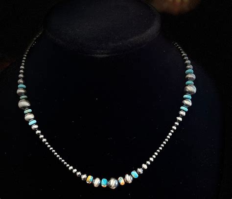 Sterling Silver Navajo Bead With Kingman Turquoise Bronze And Spiny