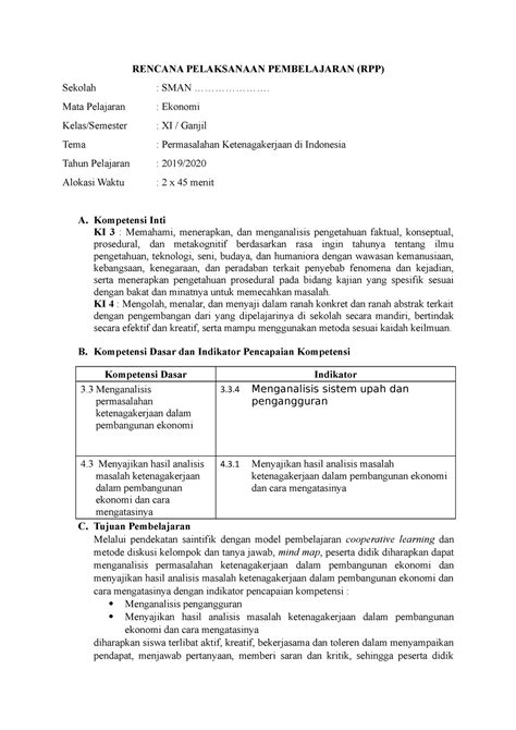 Contoh Rpp Kelas 11 Ips Pengangguran Rencana Pelaksanaan Pembelajaran Rpp Sekolah Sman