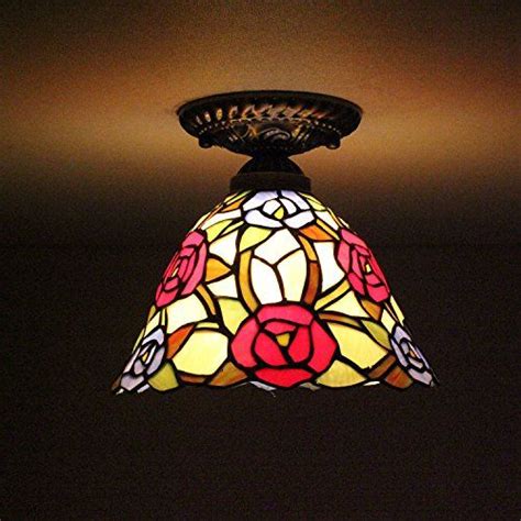 8 Inch Vintage Pastoral Stained Glass Tiffany Romantic Rose Ceiling