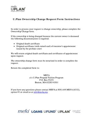 Fillable Online Mefa U Plan Ownership Change Request Form Instructions