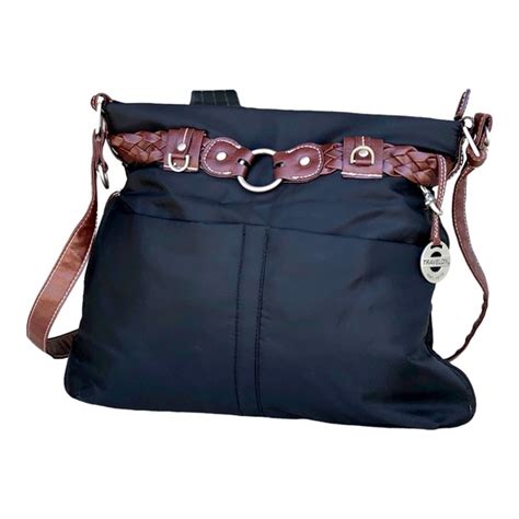 Travelon | Bags | Travelon Womens Black Leather Strap Nylon Crossbody ...