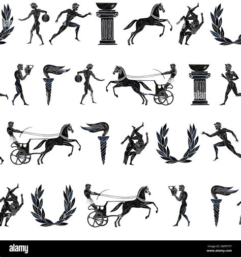 Seamless pattern with ancient Greek athletes. In the style of ancient ...