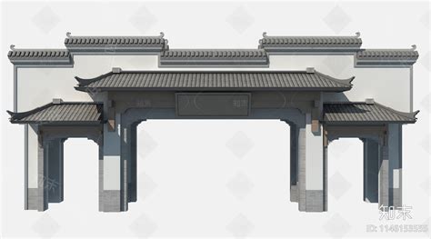 中式景区入口大门3d模型下载【id1146153555】知末3d模型网