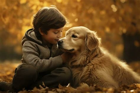 Boy hugging a golden retriever. 27887112 Stock Photo at Vecteezy