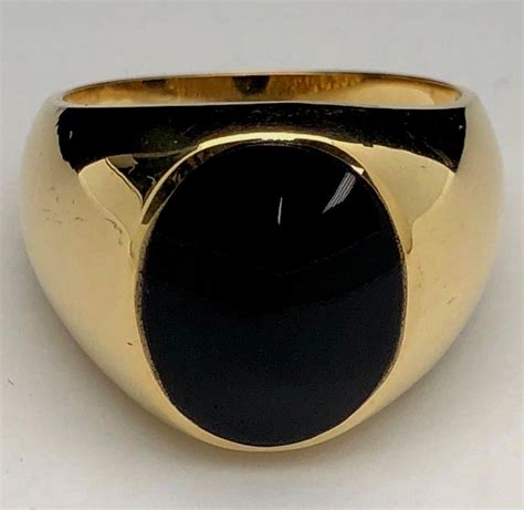 Men S 14k Yellow Gold Oval Black Onyx Ring Size 10 11 Grams EBay