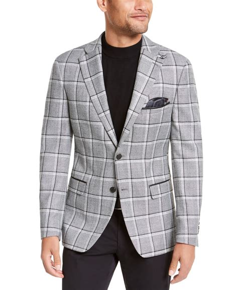 Tallia Men S Slim Fit Plaid Sport Coat Black White In 2021 Mens