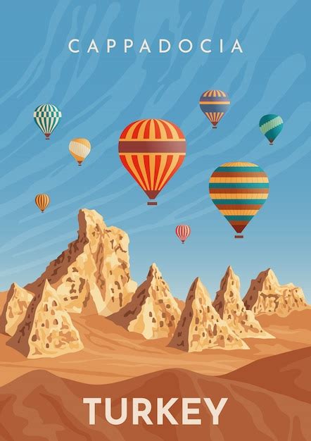 Vol En Montgolfière En Cappadoce Voyage En Turquie Affiche Rétro