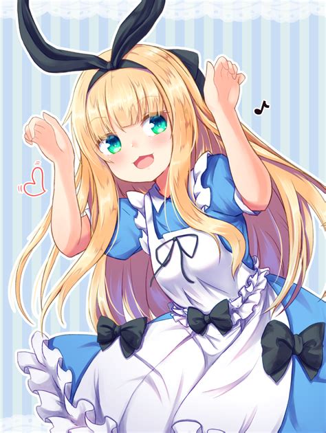 Safebooru 1girl D Apron Arms Up Baram Black Bow Black Ribbon Blonde