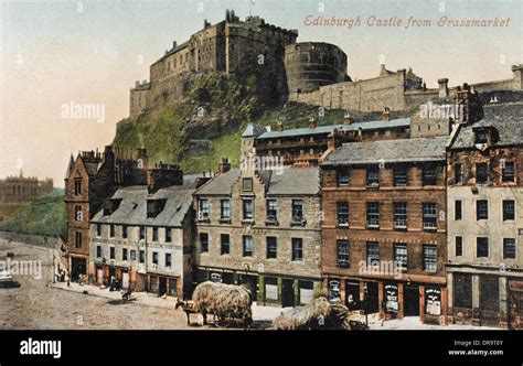 Edinburgh Castle From The Grassmarket Stock Photo Alamy