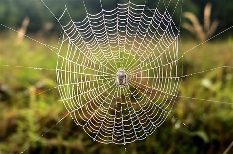 Premium Photo Spider Web With Dew Drops Generative Ai