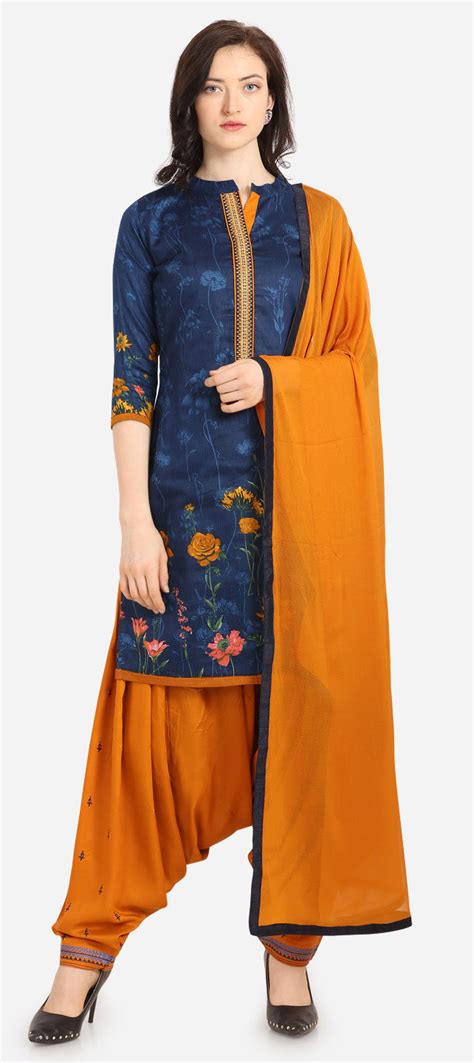 Casual Blue Color Cotton Fabric Salwar Kameez 1640484