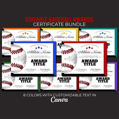 Baseball Awards Printable Baseball Team Certificate Bundle Editable