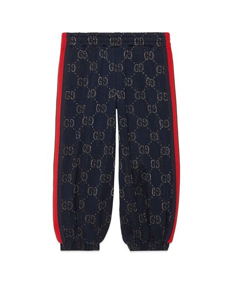 Gucci Kids Metallic Gg Jacquard Jogger Pants In Blue Modesens