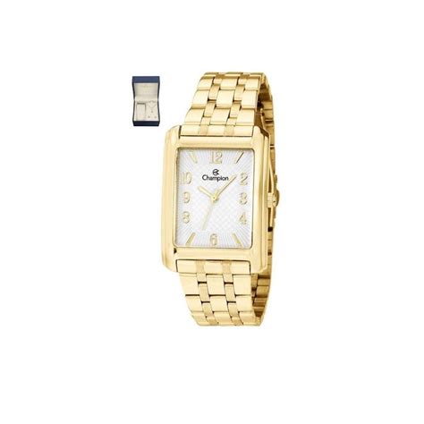 Relogio Champion Feminino Dourado Quadrado Cn20373W Casas Bahia