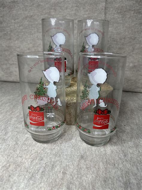 Coca Cola Holly Hobbie Christmas Tree Drinking Glasses 6” Set Of 4