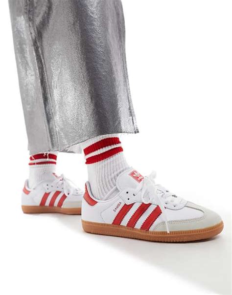 Adidas Originals Samba Sneakers In White And Red Asos