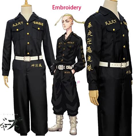 Costume De Cosplay Tokyo Revengers Chemise Noire Brod E Uniforme Avec