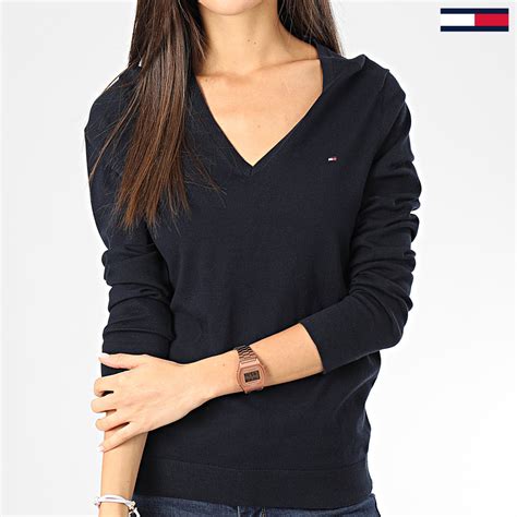 Tommy Hilfiger Pull Femme Col V Heritage 5294 Bleu Marine