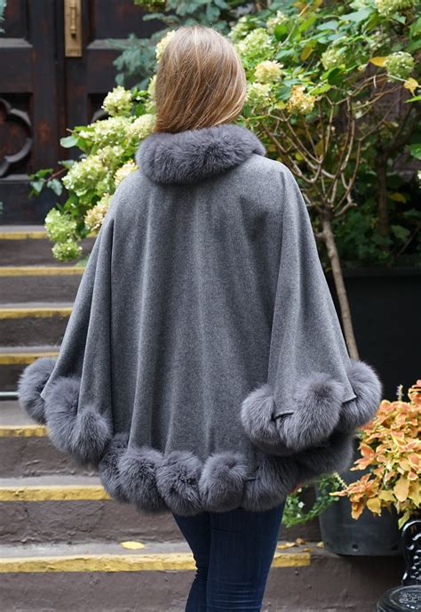 Gray Cashmere Cape Fox Trim 74747 Marc Kaufman Furs