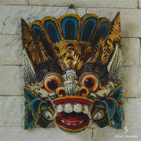 Máscara Divindade Balinesa Barong Em Madeira Bali Decoração De Parede Divindades