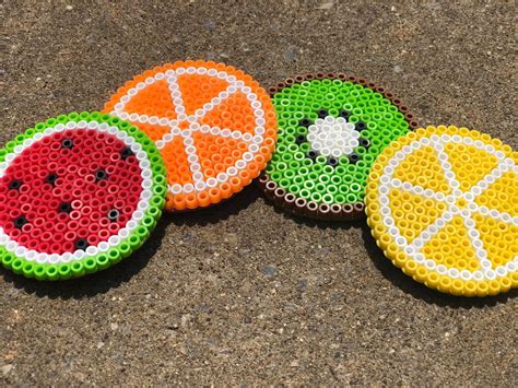 Fruit Perler Bead Coasters Set Of Etsy