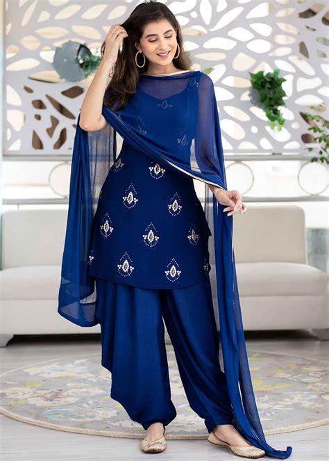 Blue Patiala With Readymade Embroidered Kameez Latest 3924sl08