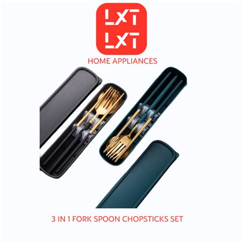 3 In 1 Set Cutlery Portable Cutlery Fork Spoon Chopsticks Set Shopee