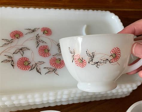 Vintage Fire King Fleurette Snack Set Etsy