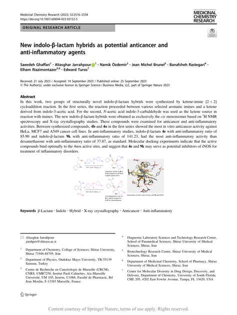 New indolo β lactam hybrids as potential anticancer and anti