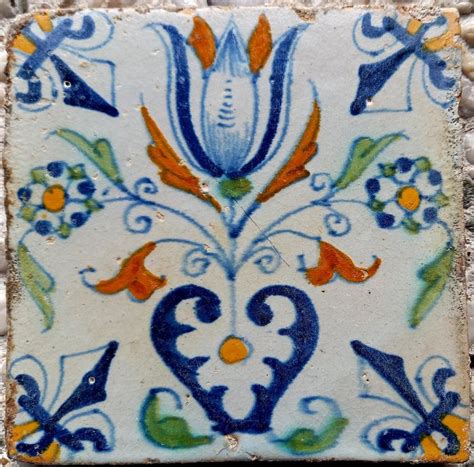 Azulejo antiguo raro con tulipán Loza de barro Catawiki