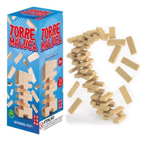 Brinquedo Torre Maluca Jogo De Mesa Caiu Perdeu Madeira Mdf