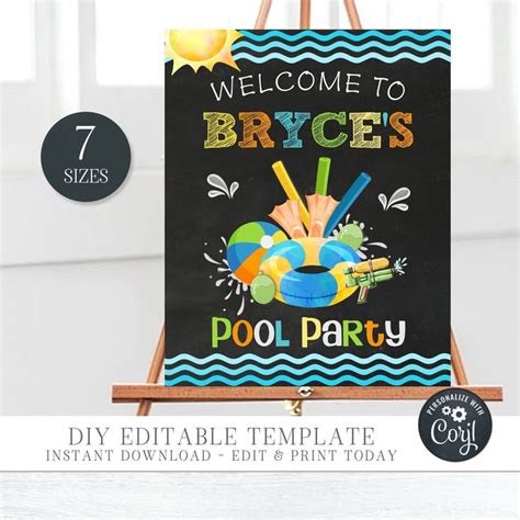 Editable Boy Pool Party Welcome Sign Pool Party Welcome Sign Etsy