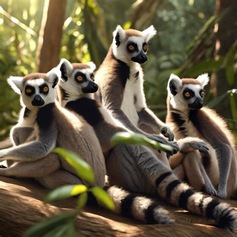 Premium Photo A Group Of Lemurs Basks In The Sunlight Their Furry Forms Blending Seamlessly