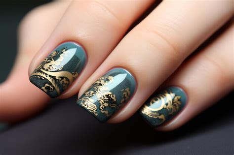 Premium AI Image | a gold and green nail art design with gold and gold