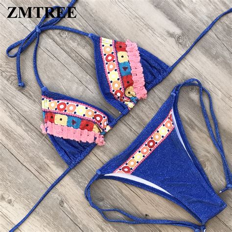 ZMTREE 2018 Bikini Tassel Swimsuit Triangle Bathing Suit Micro Swimwear