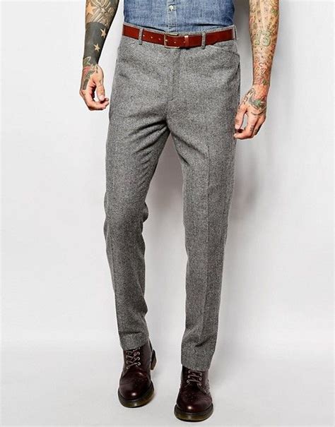 Asos Slim Fit Suit In Grey Tweed Grey Pants Men Mens Fashion Suits