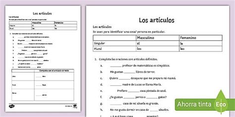 Ficha De Actividad Los Art Culos Gu A De Trabajo