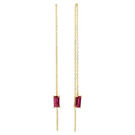 Chain 14k Gold Earrings With Natural Rubies For Sale At 1stdibs