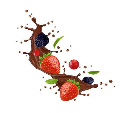 Realistic chocolate milk splash with berries, wave 31742379 Vector Art ...