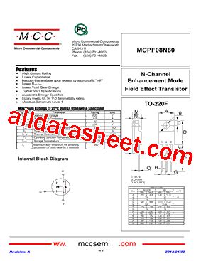 MCPF08N60 Datasheet PDF Micro Commercial Components