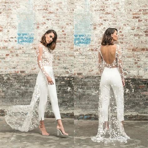 Bridal Jumpsuit With Train Elegant Tulle Wedding Dress Juhi