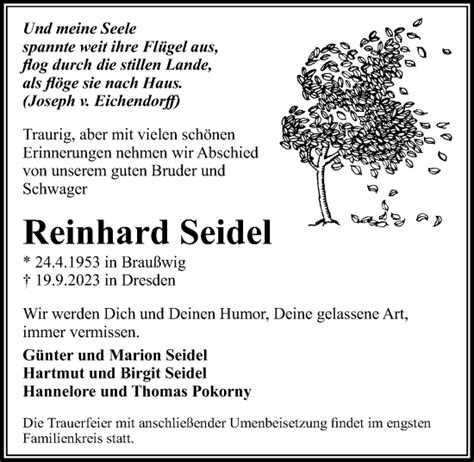 Traueranzeigen Von Reinhard Seidel Trauer Anzeigen De